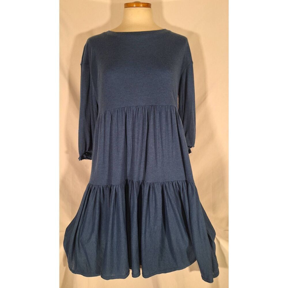 Melloday Nordstroms Womens Tiered Babydoll Dress Blue‎ Size Small NEW